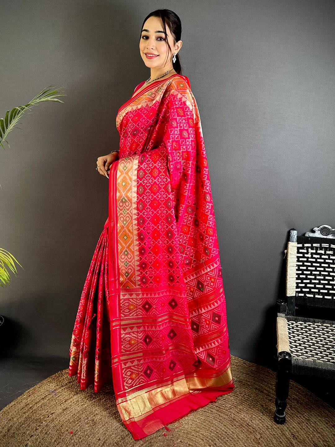 Pink Double Ikkat Heritage Saree