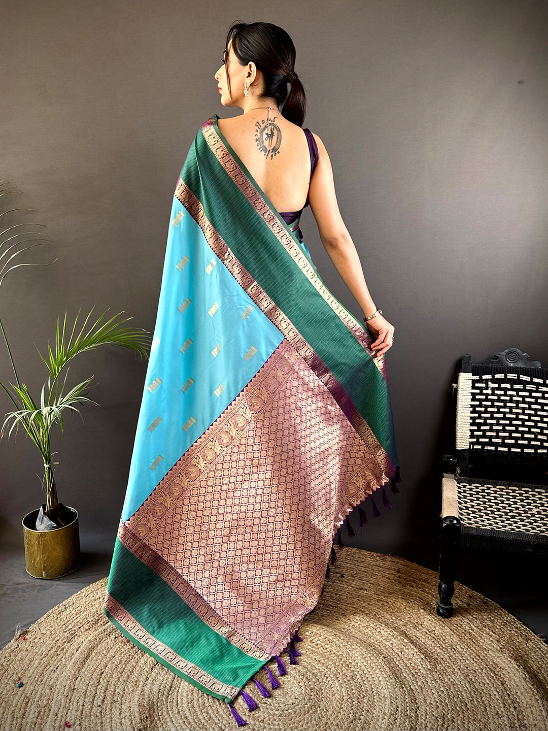Sky Blue Gadhwal Pure Soft Silk Saree
