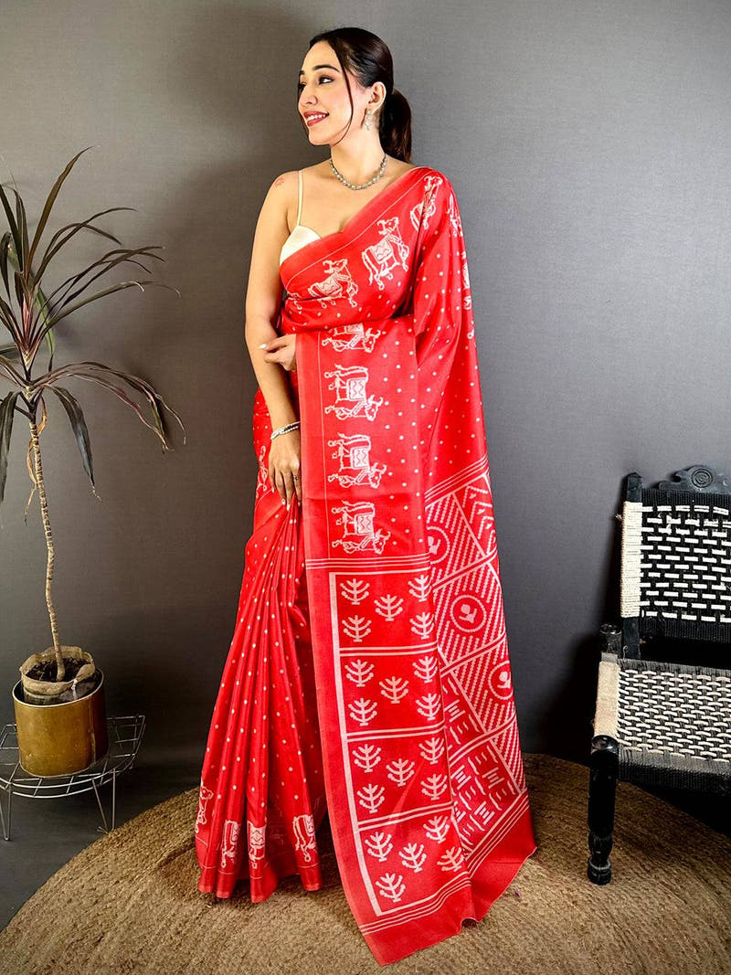 Classic Tussar Ikkat Batik Print Saree