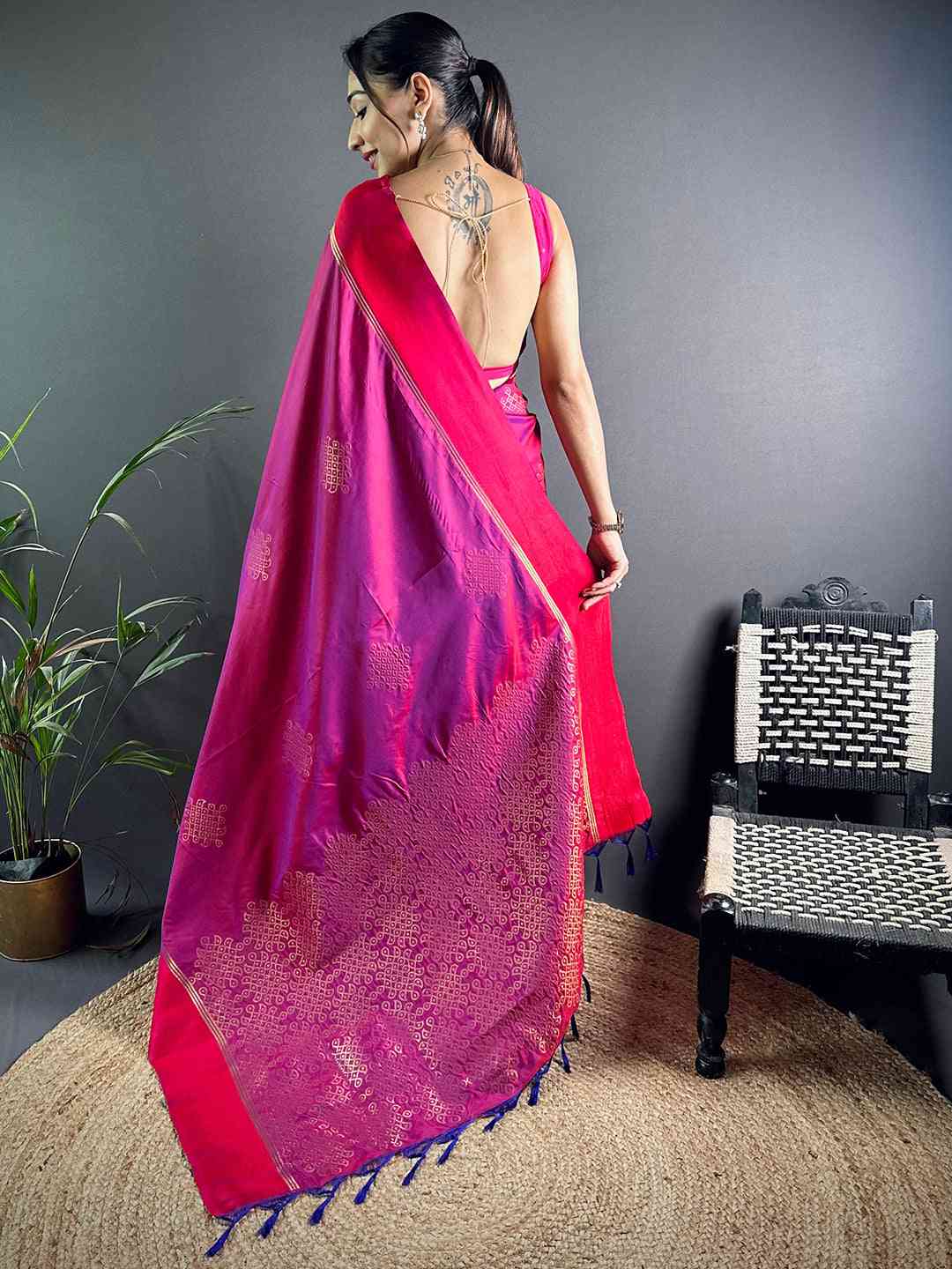 Red Kolam Silk Heritage Saree