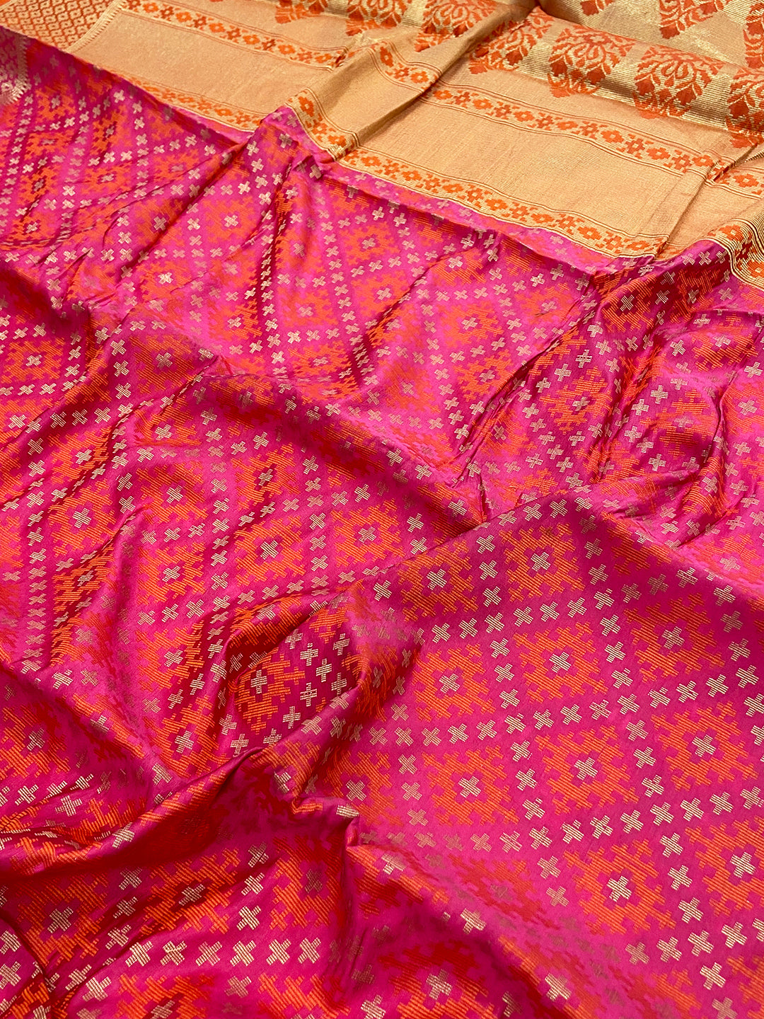 Pink Soft Banarasi Patola Zari Party Wear Saree