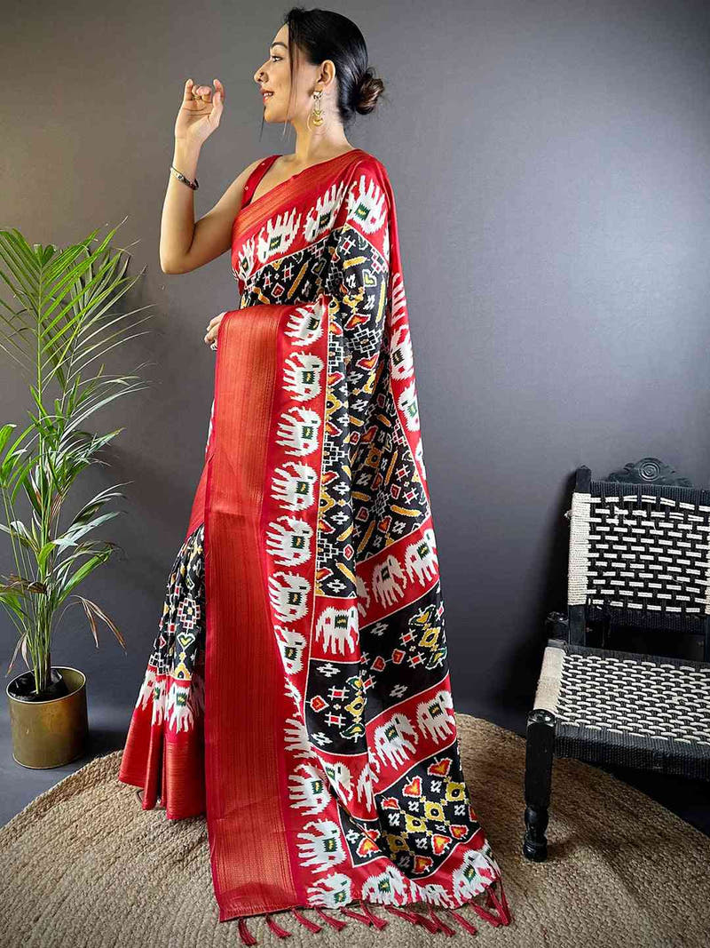 Black Chanderi Silk Patola Radiance Saree