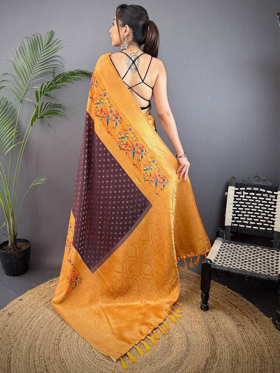 Brown Gadwal Silk Double Chex Saree