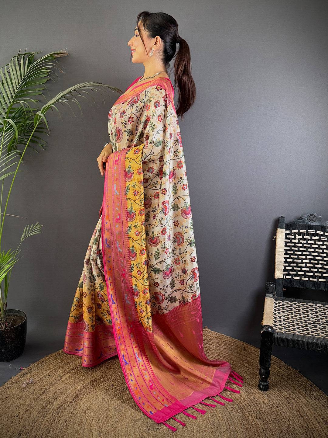 Radiance Kalamkari Printed Tissue Saree
