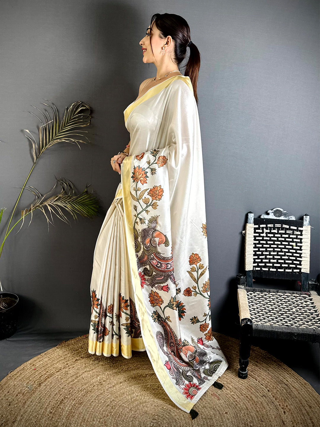 Elegant Pen Kalamkari Khadi Silk Saree