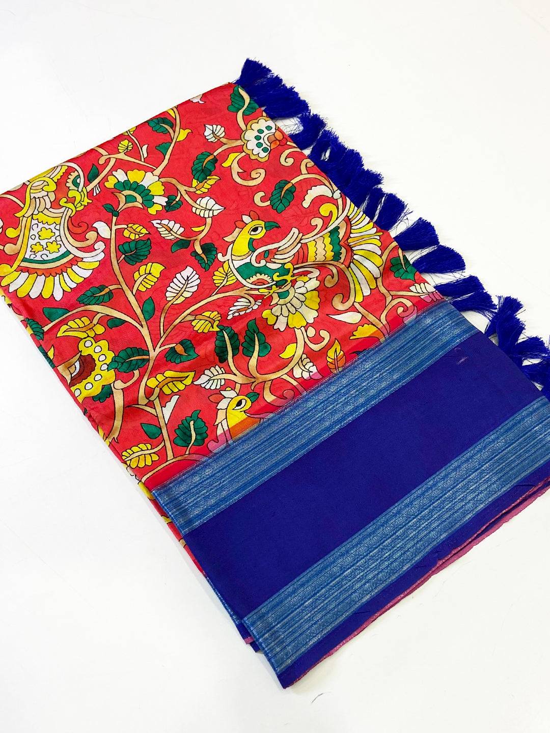 Red Banarasi Silk Peacock Floral Saree