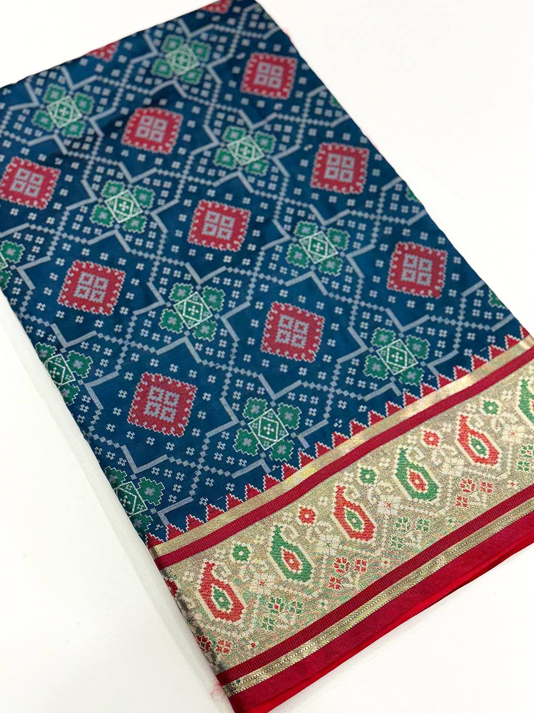 Denim Blue Soft Silk Saree With Patola Weaving