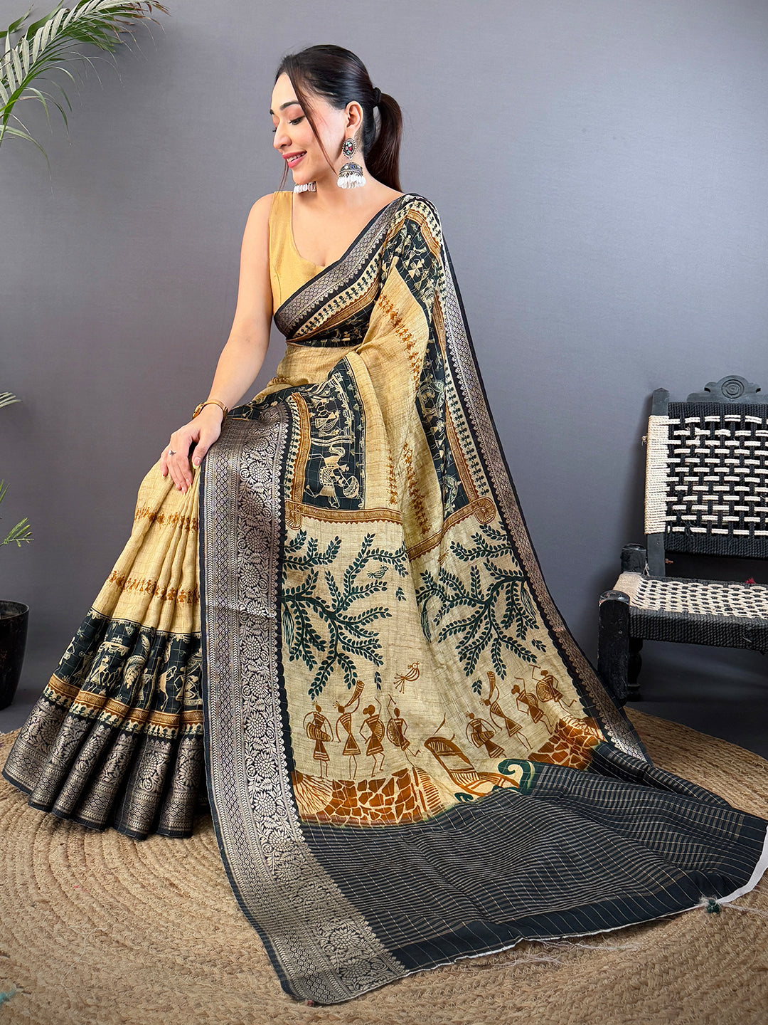 Elegant Viscose Kalamkari Warli Saree