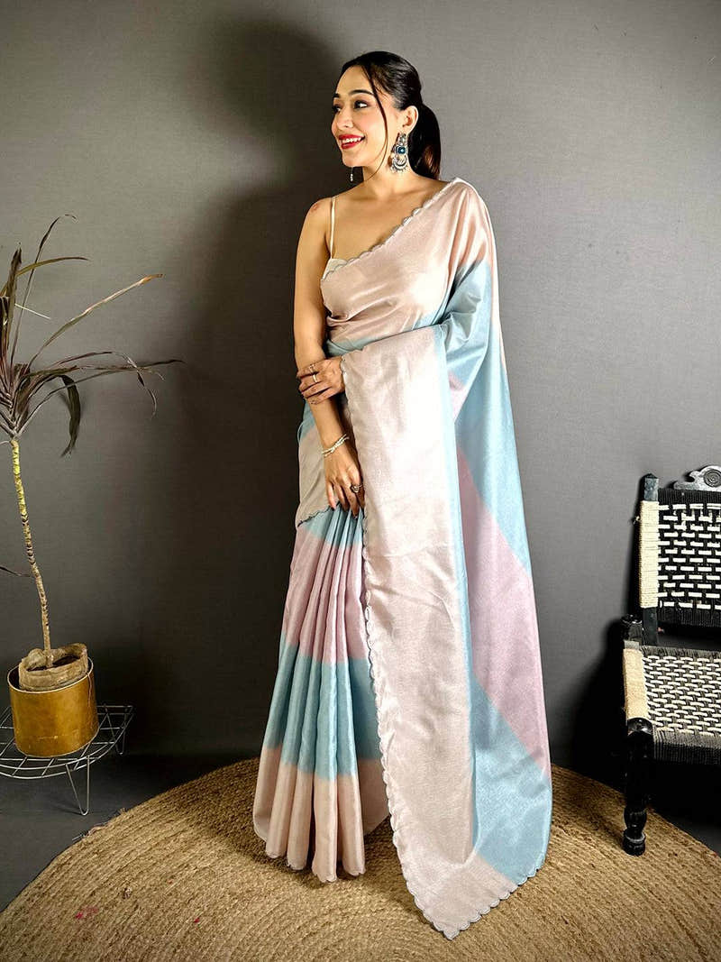 Radiance Striped Digital Print Tussar Saree