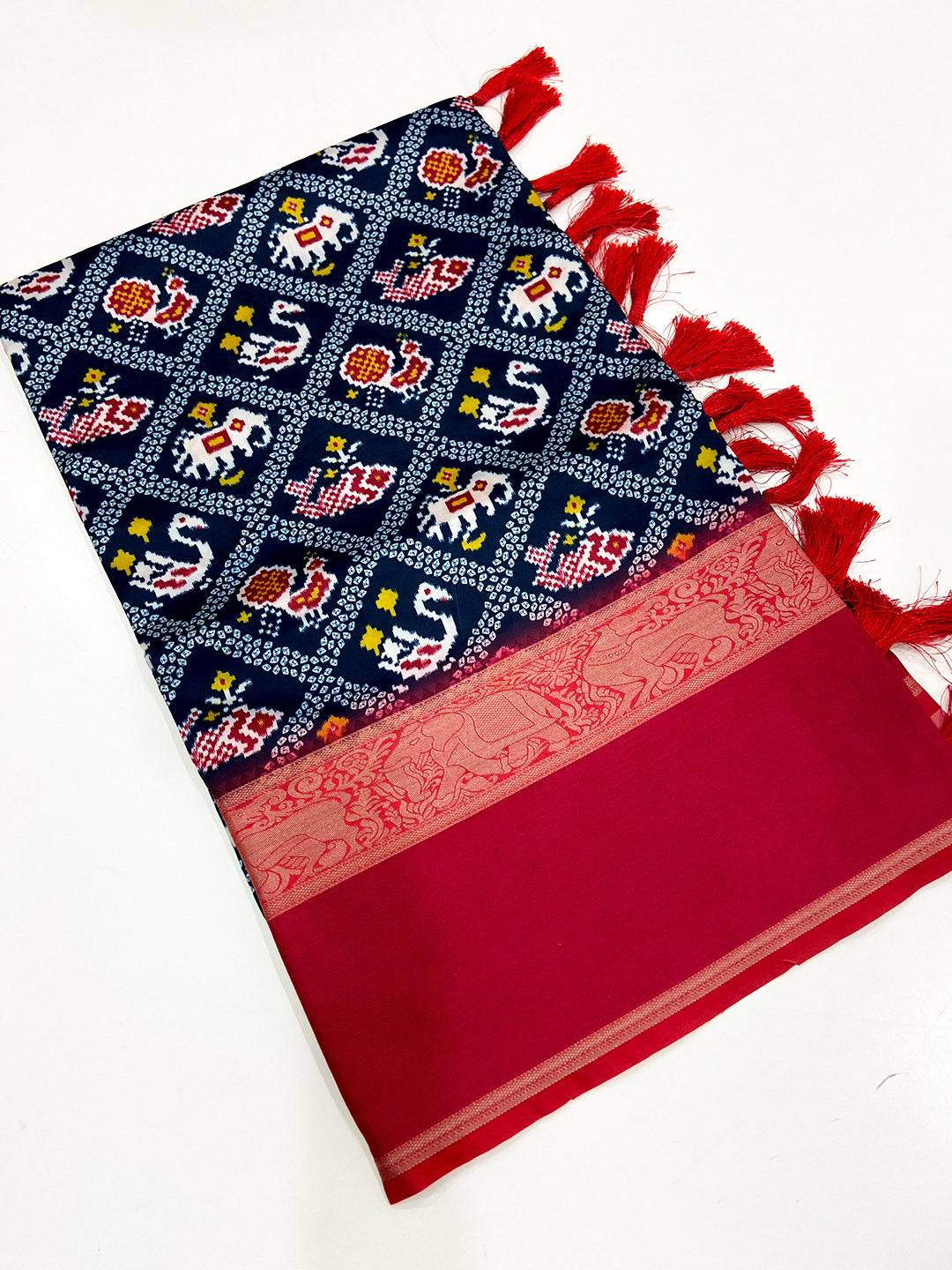 Vibrant Navy Blue Banarasi Kalamkari Silk Saree
