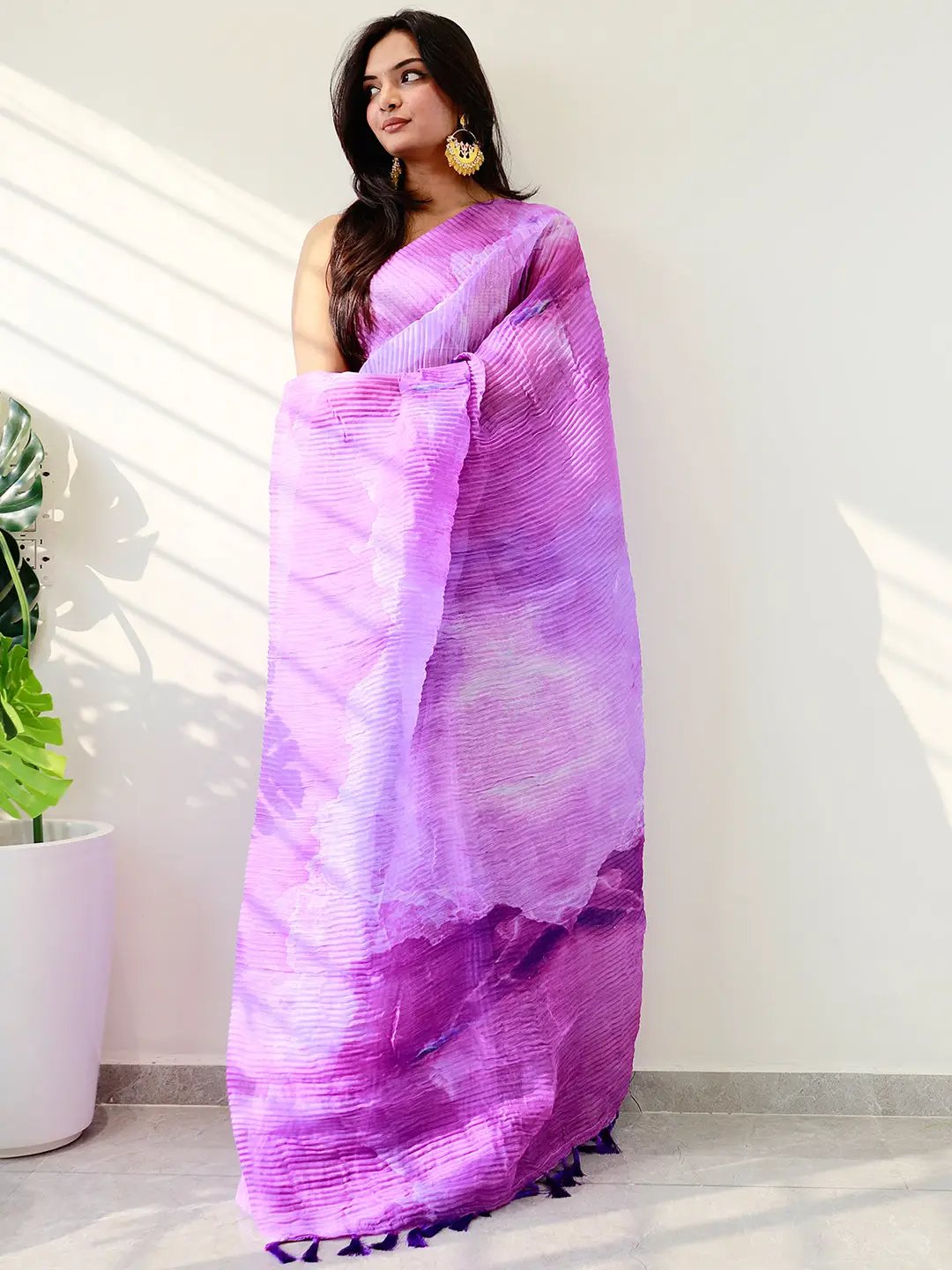 Multicolor Print Bollywood Design Crash Saree