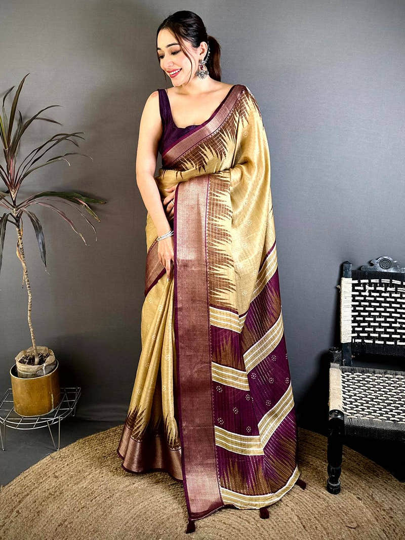 Elegant Soft Dola Self Zari Katha Weaving Saree