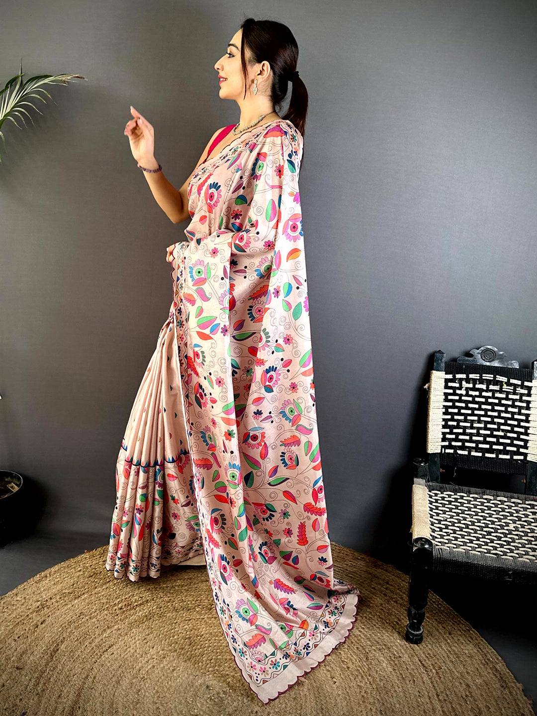 Regal Tussar Cutwork Digital Saree