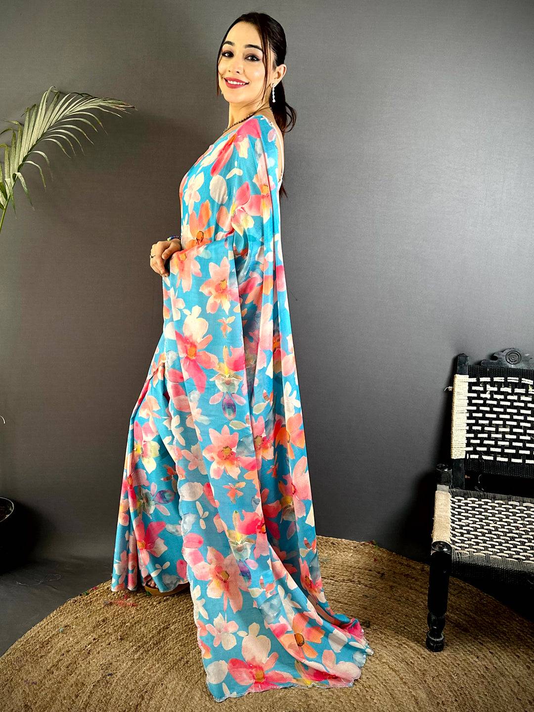 Elegant Swarovski Chinnon Floral Saree