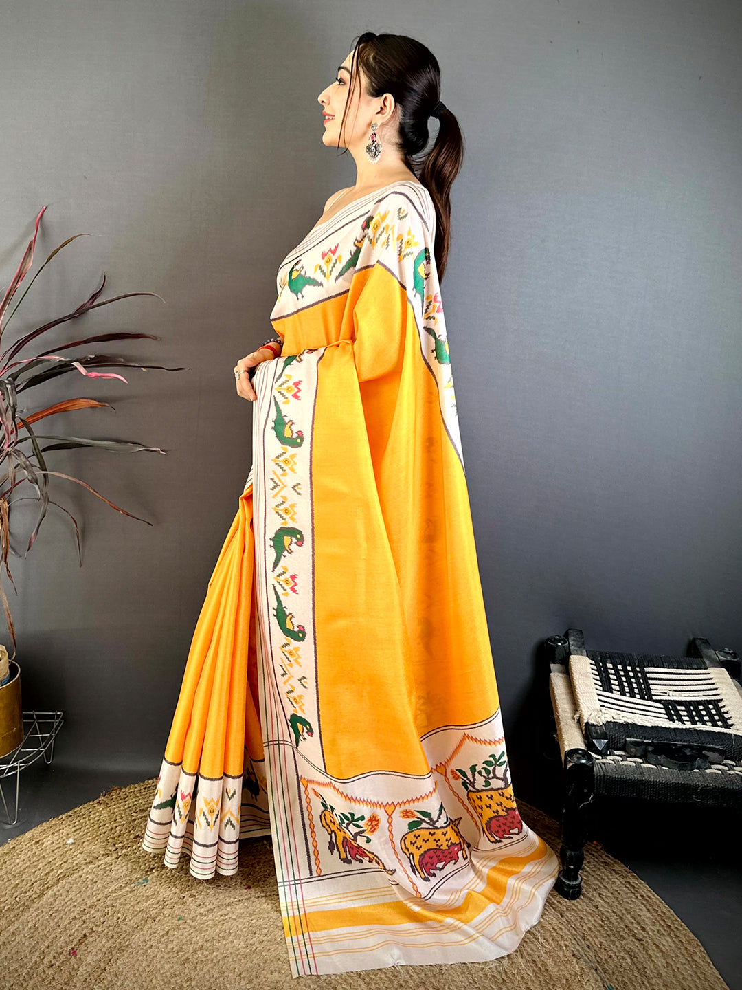 Classic Soft Tussar Ikat Weave Saree