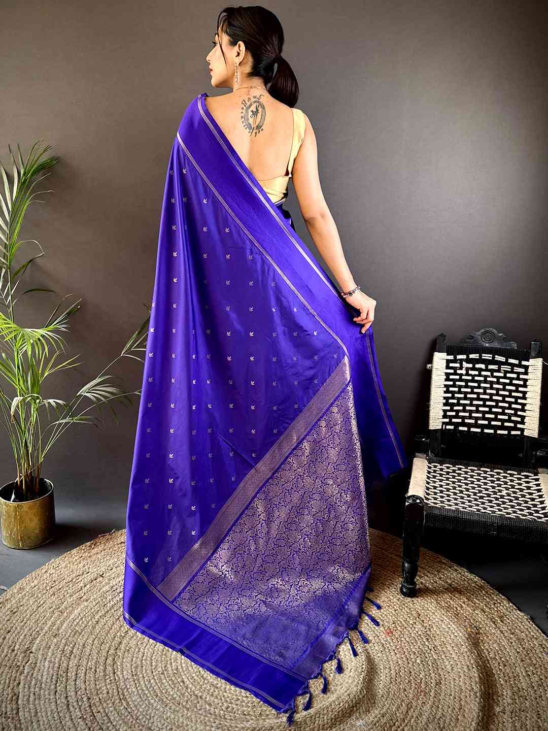 Royal Purple Soft Silk Kolam Print Saree