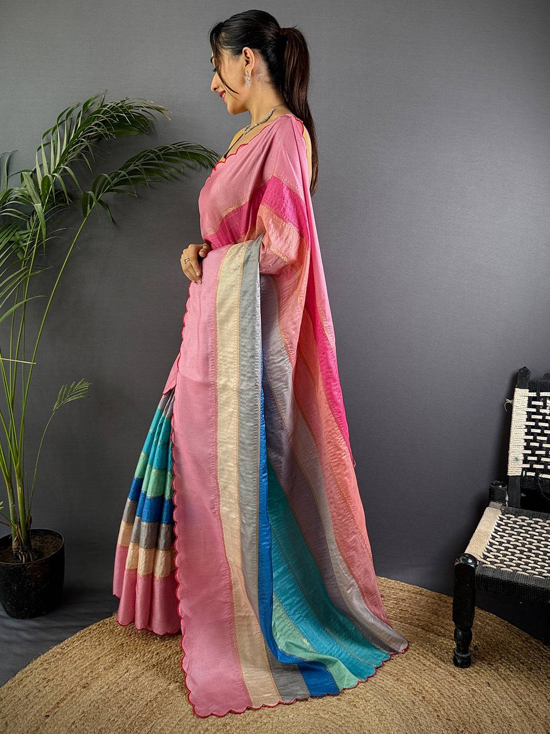 Soft Tussar Barbie Rainbow Saree