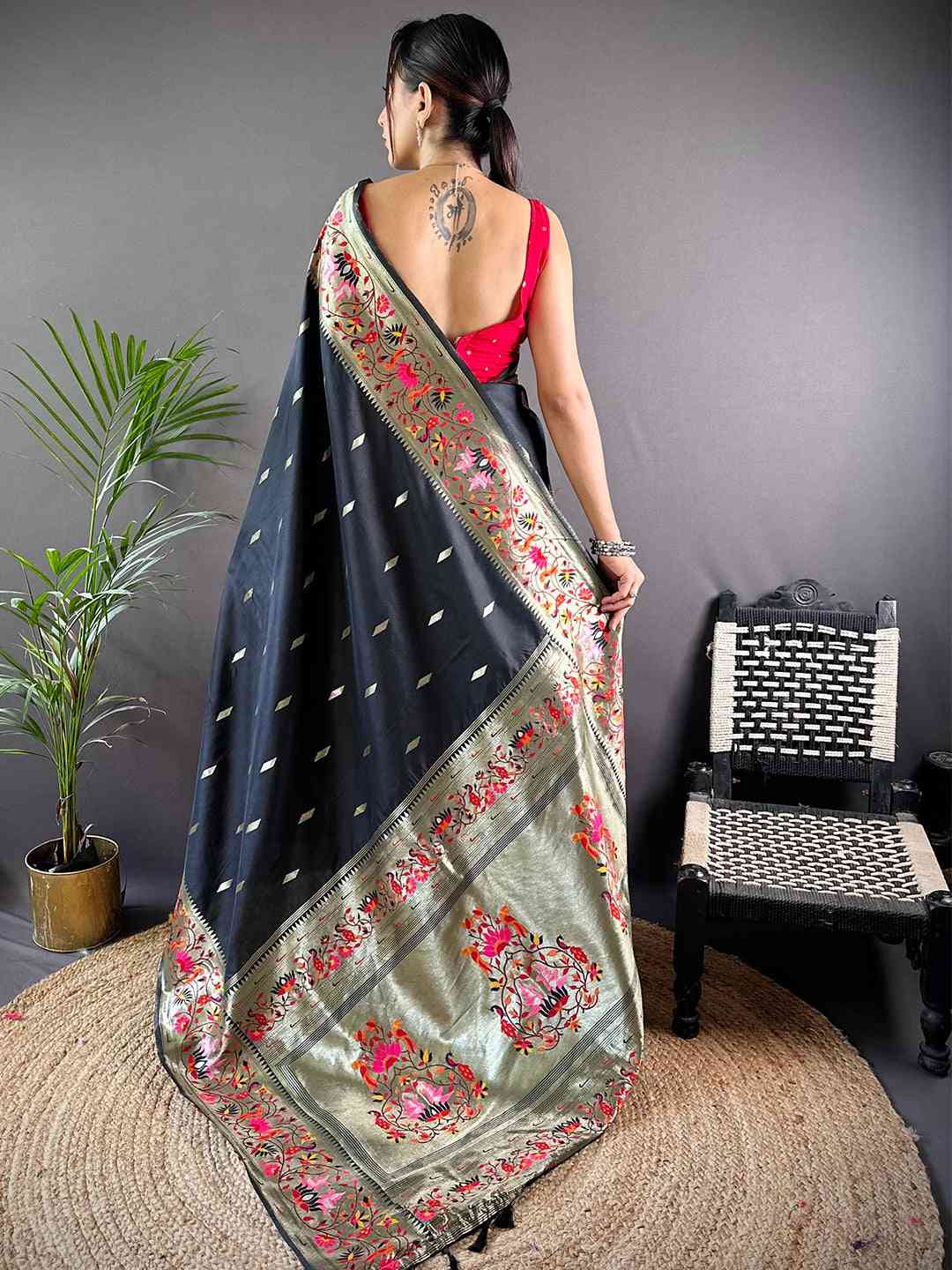 Black Yevla Paithani Meenakari Saree