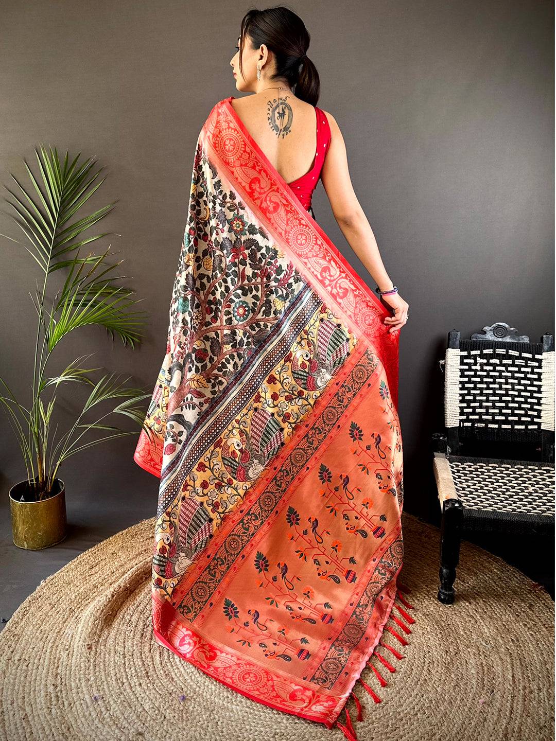 Cream Yevla Pathani Soft Silk Saree