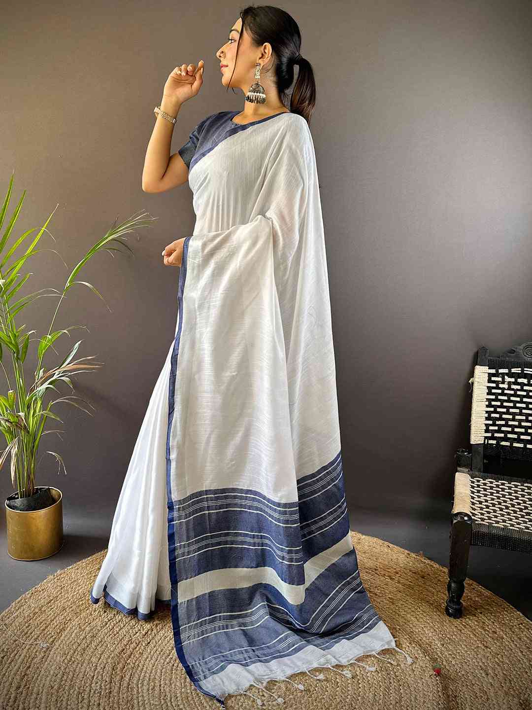 Beautiful Bhagalpuri Solid Print Cotton Saree
