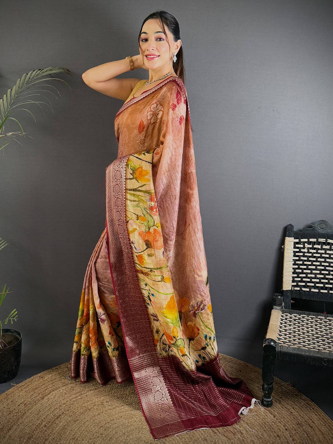 Rose Aura Pure Viscose Floral Saree