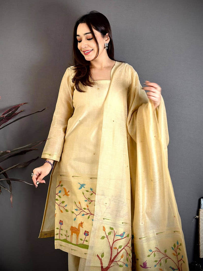 Classic Beige Floral Weave Dress