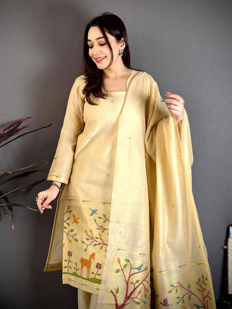 Classic Beige Floral Weave Dress