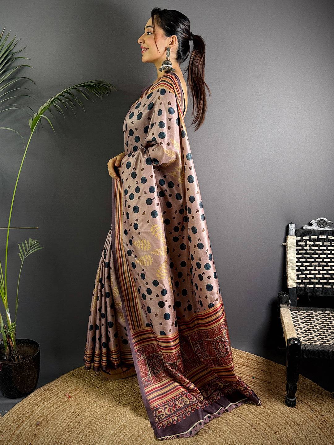 Mauve Soft Dola Silk Printed Saree