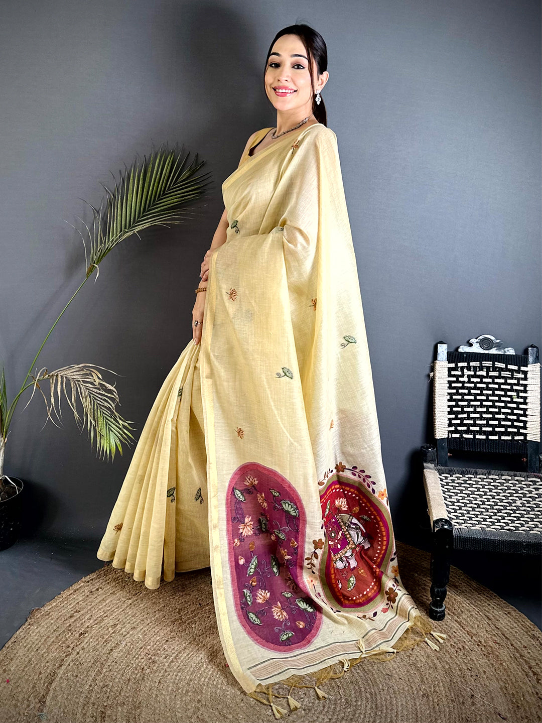 Regal Pichwai Resham Work Linen Saree