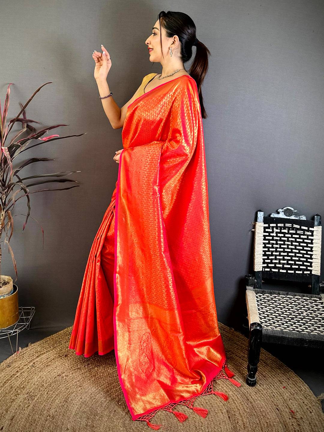 Radiant Orange Kanjivaram Zari Silk Saree