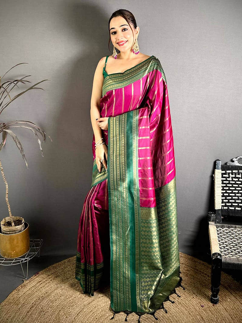 Pink Kankavati Soft Silk Designer Saree