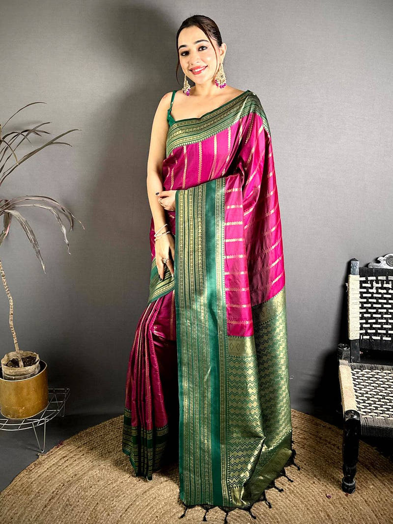 Pink Kankavati Soft Silk Designer Saree