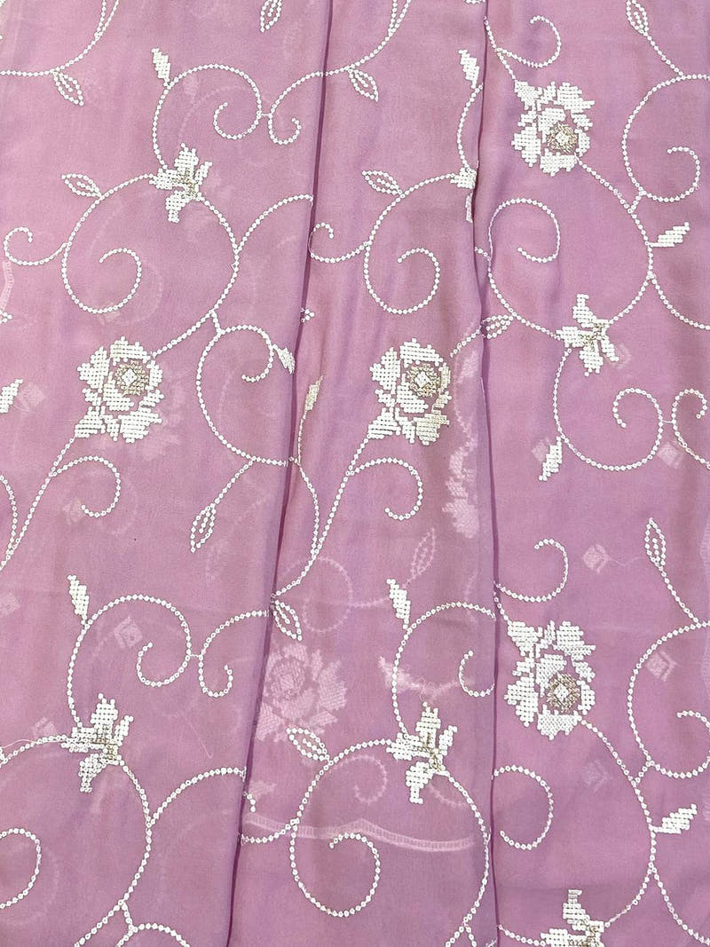 Lavender Georgette Sequin Embroidery Saree