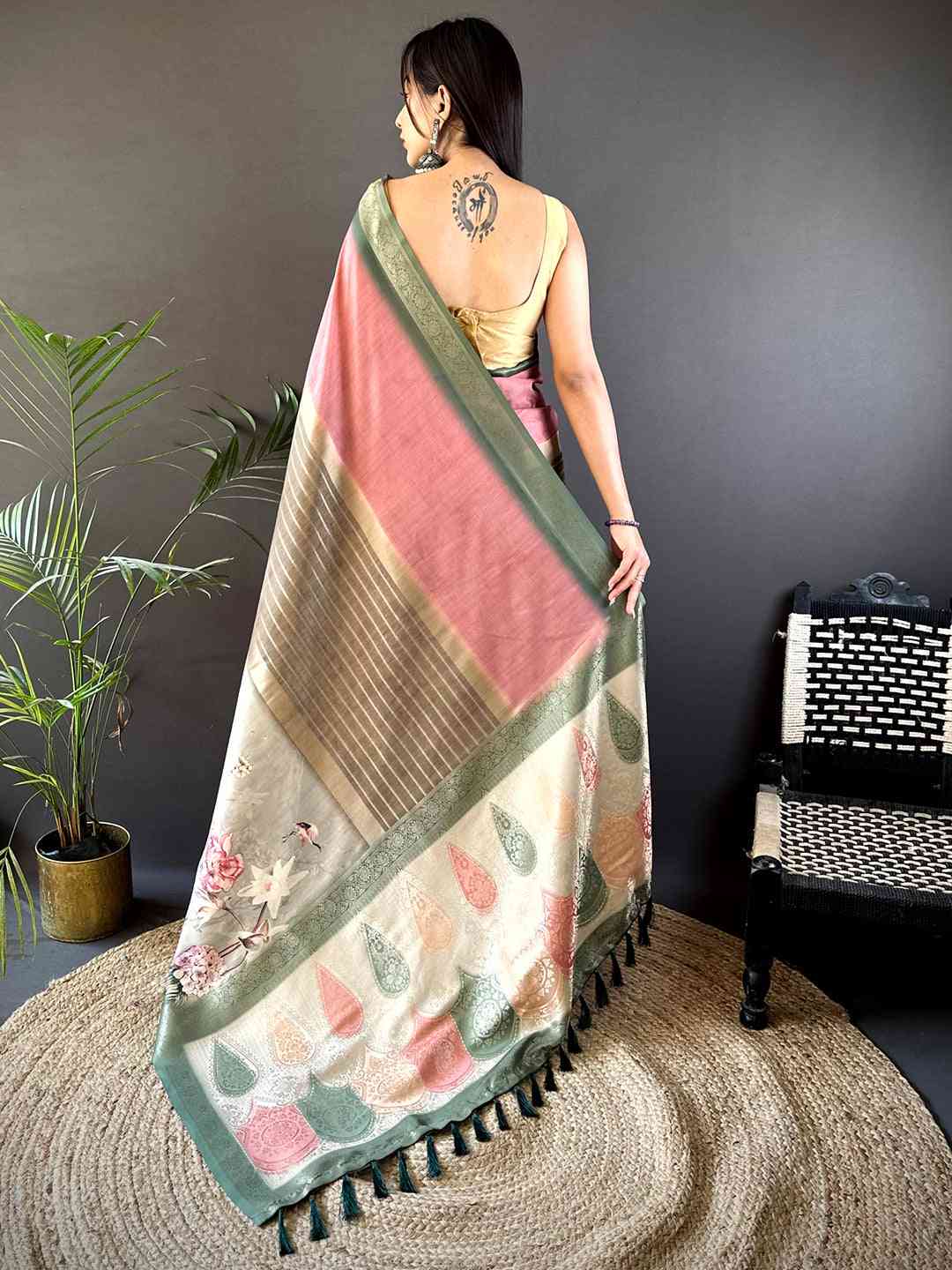 Pink Soft Silk Placement Digital Print Saree