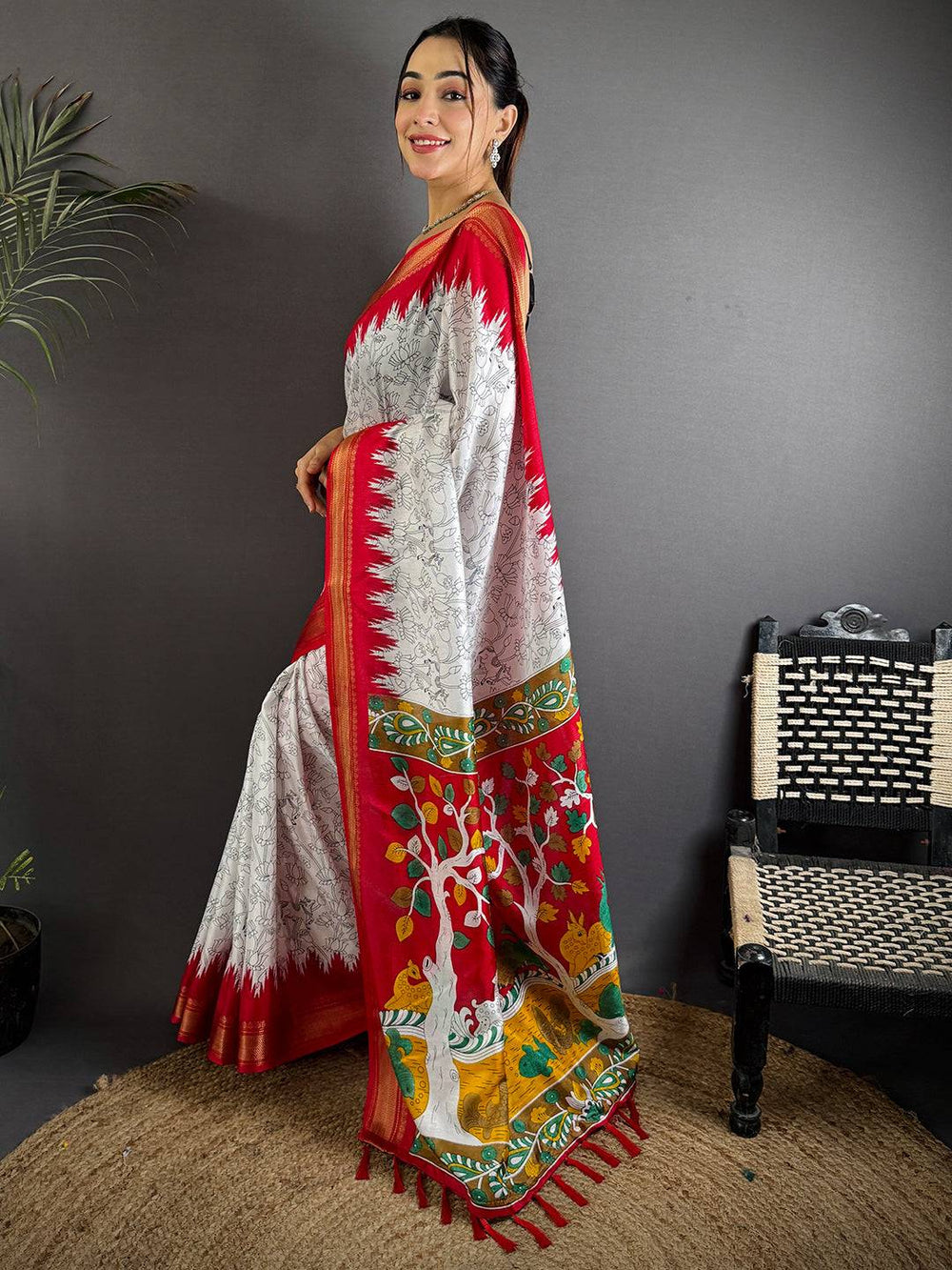 Stylish Pichwai Printed Dola Silk Saree