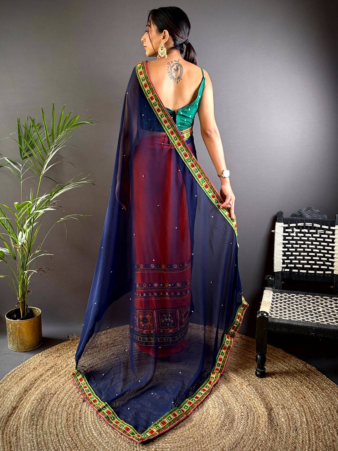 Orange Georgette Saree With Exquisite Katchi Work