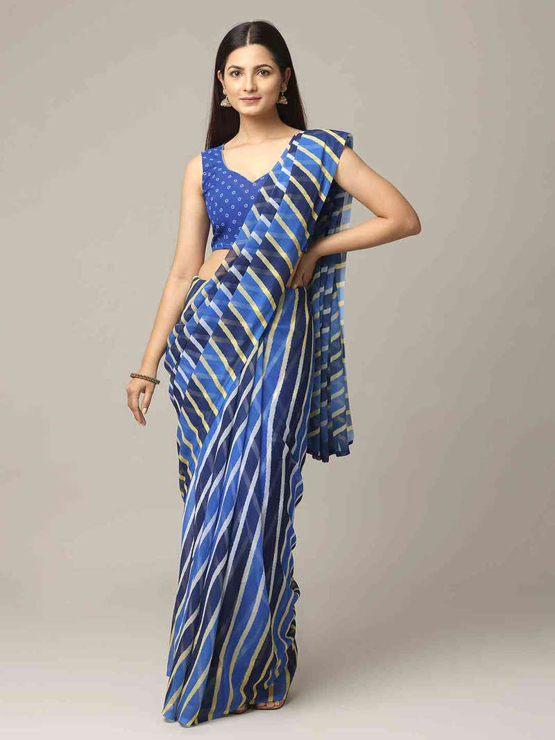 Leheriya Blue Colour Soft Georgette Digital Print Party Wear Saree