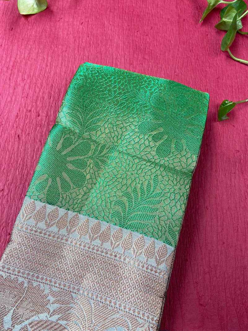 Parakeet Green Dupion Silk With Ethnic Motifs Saree