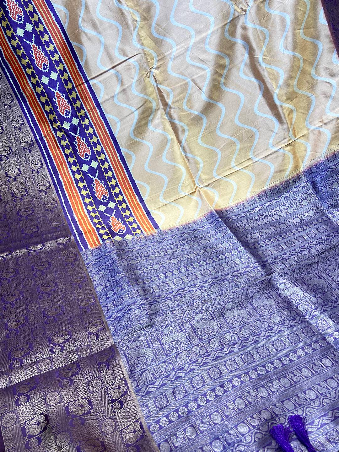 Peach Geometric Silk Saree