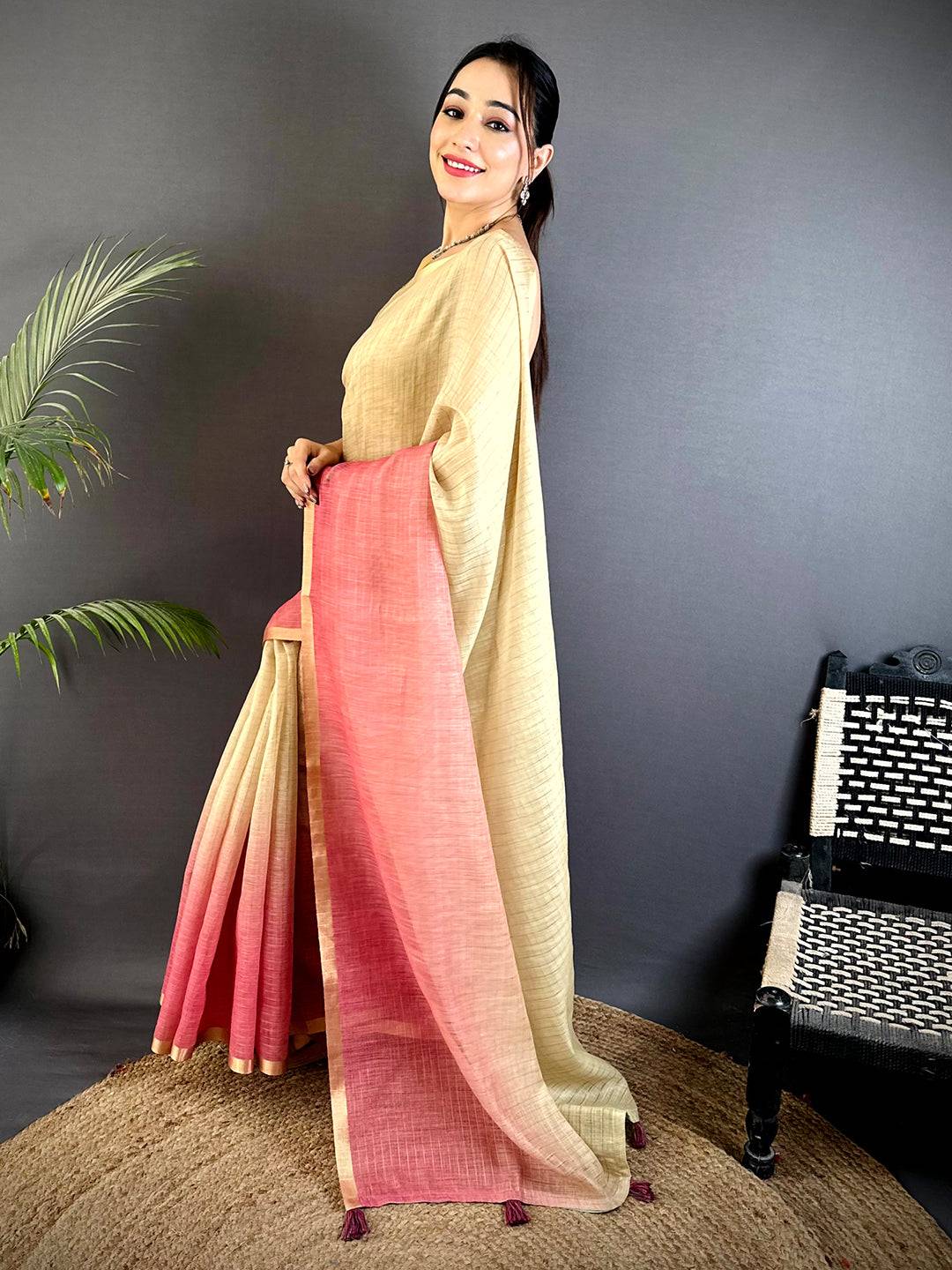 Tradition Linen 90 Zari Check Saree