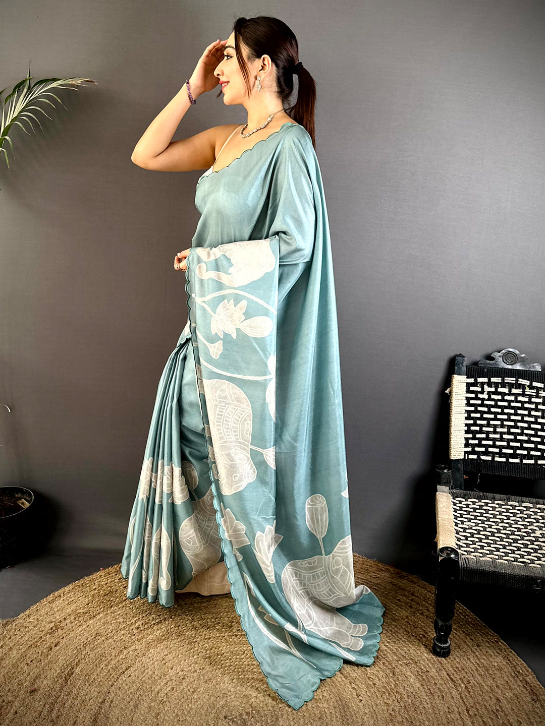 Artistic Tussar Cutwork Digital Saree