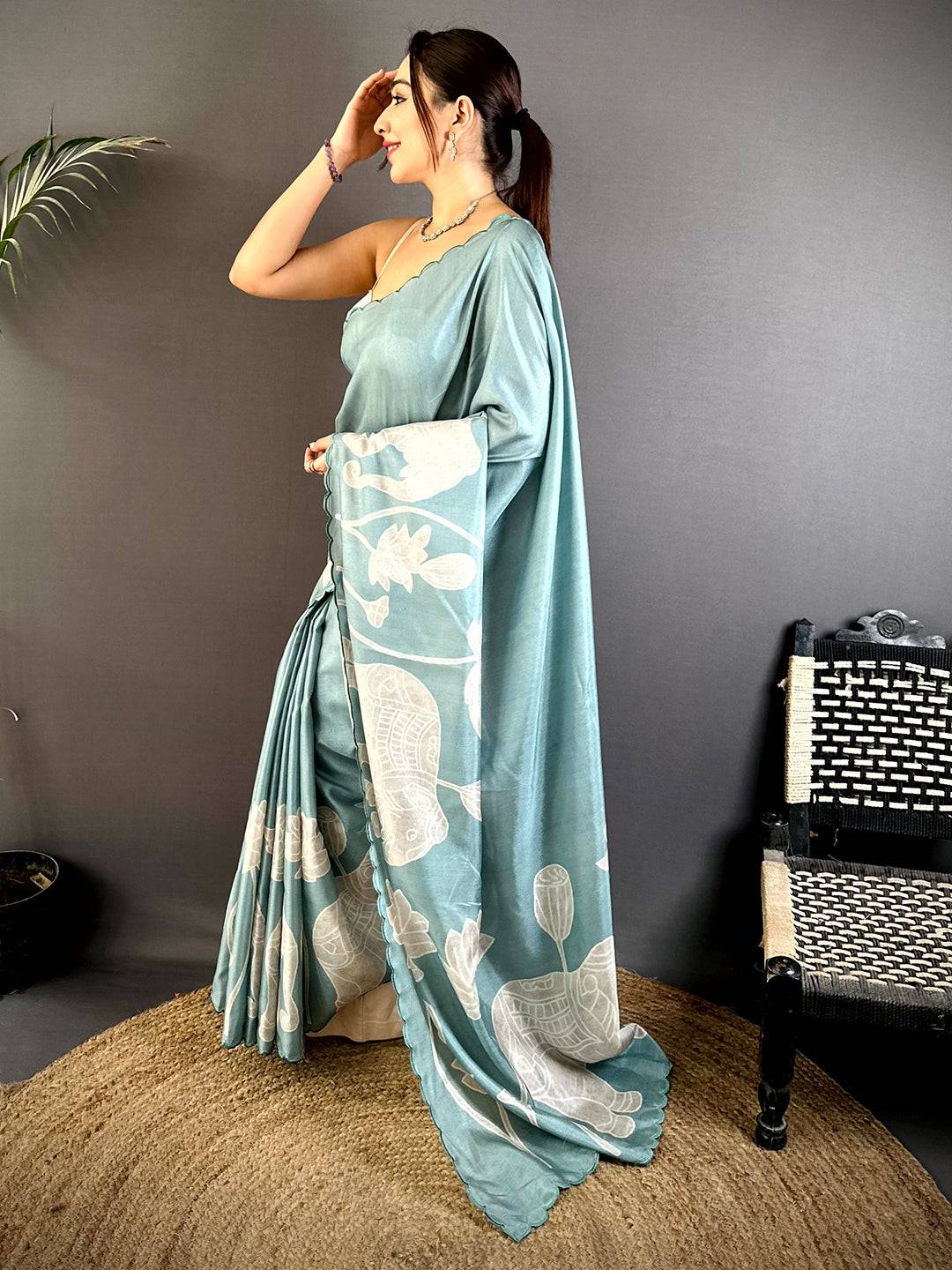 Artistic Tussar Cutwork Digital Saree