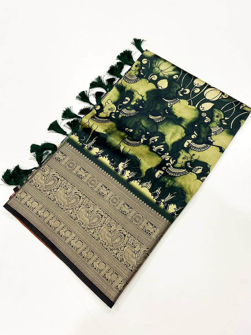 Olive Digital Kalamkari Banarasi Saree