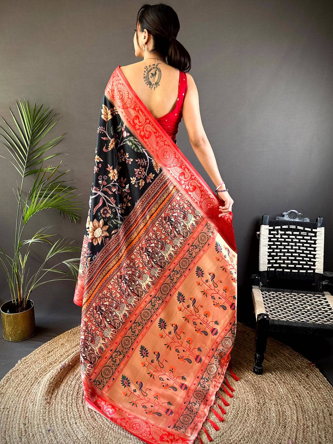 Black Yevla Pathani Soft Silk Saree