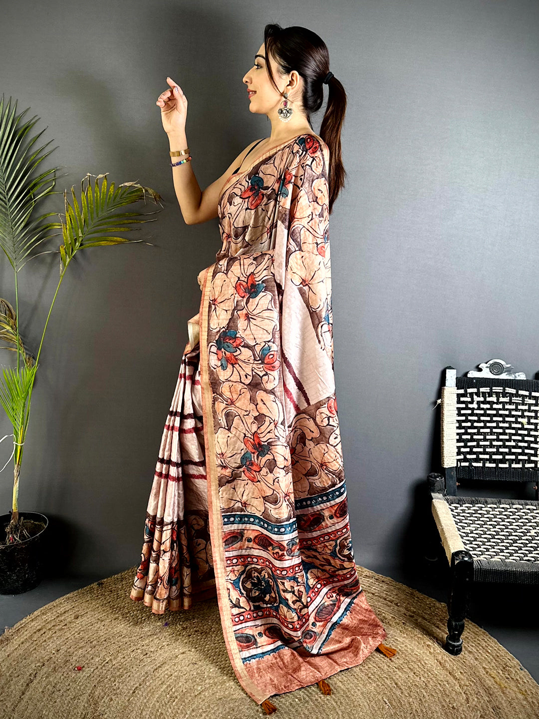 Artistic Ghicha Tussar Digital Art Saree