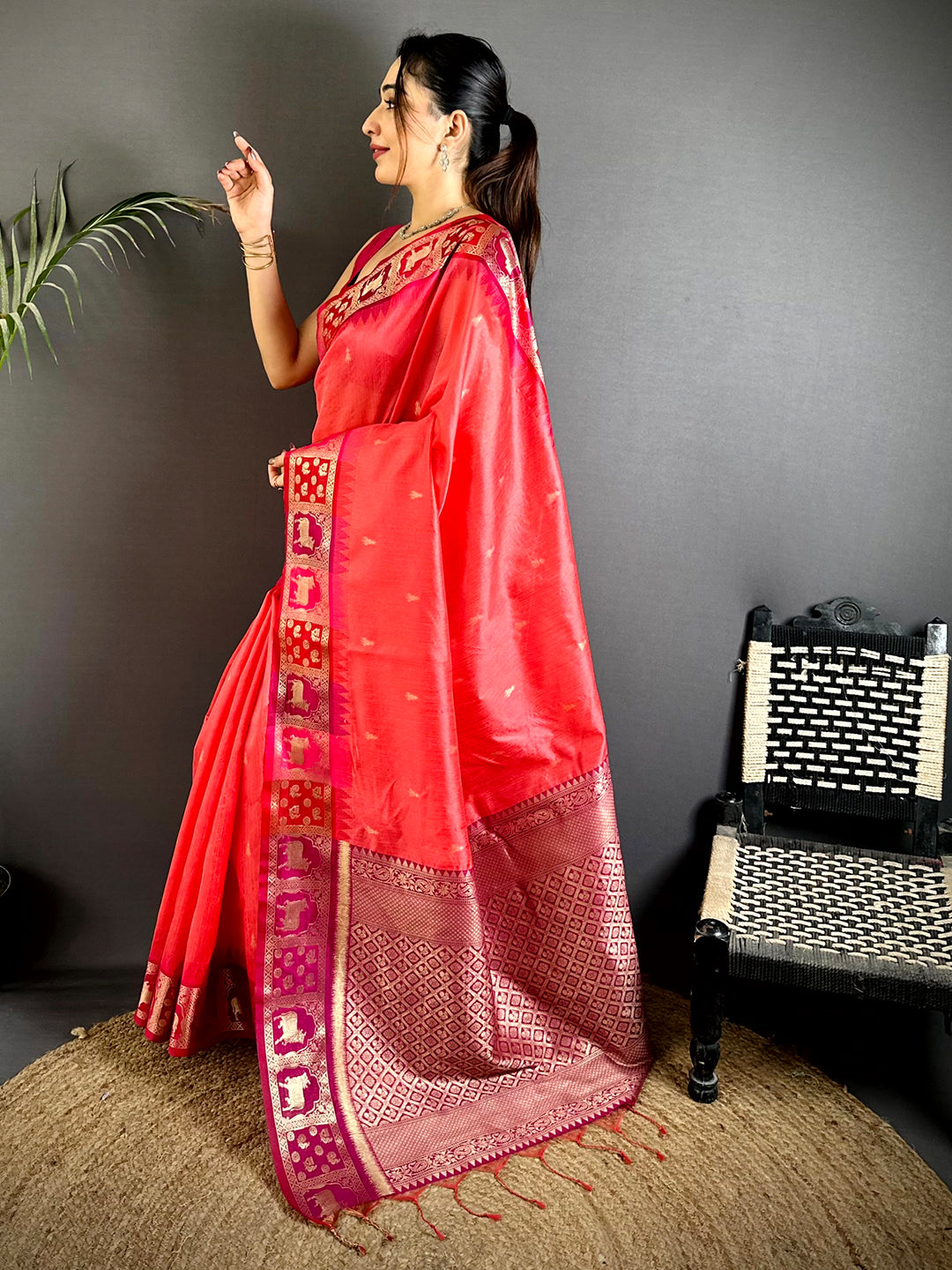 Pink Minakari Kanchi Pattu Raw Silk Saree