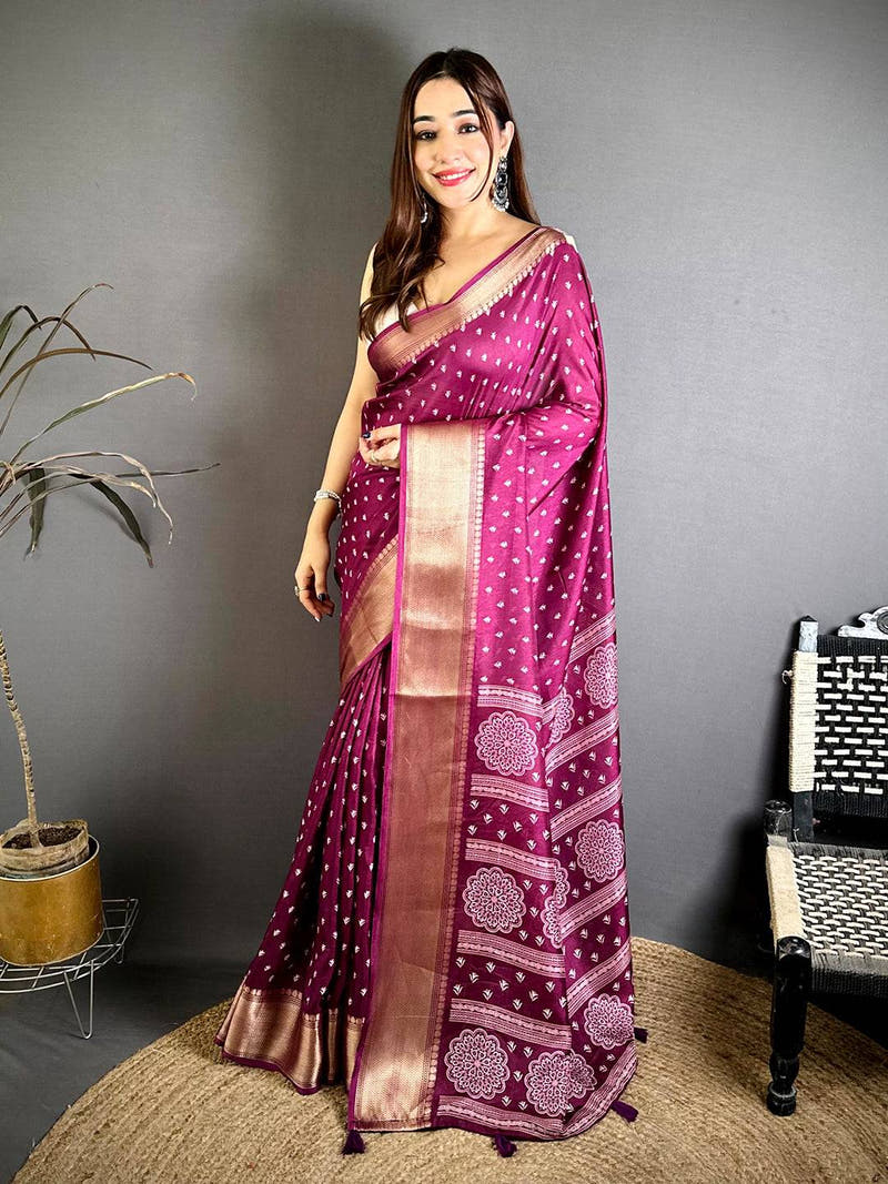 Wine Small Leaf Butti Dola Saree