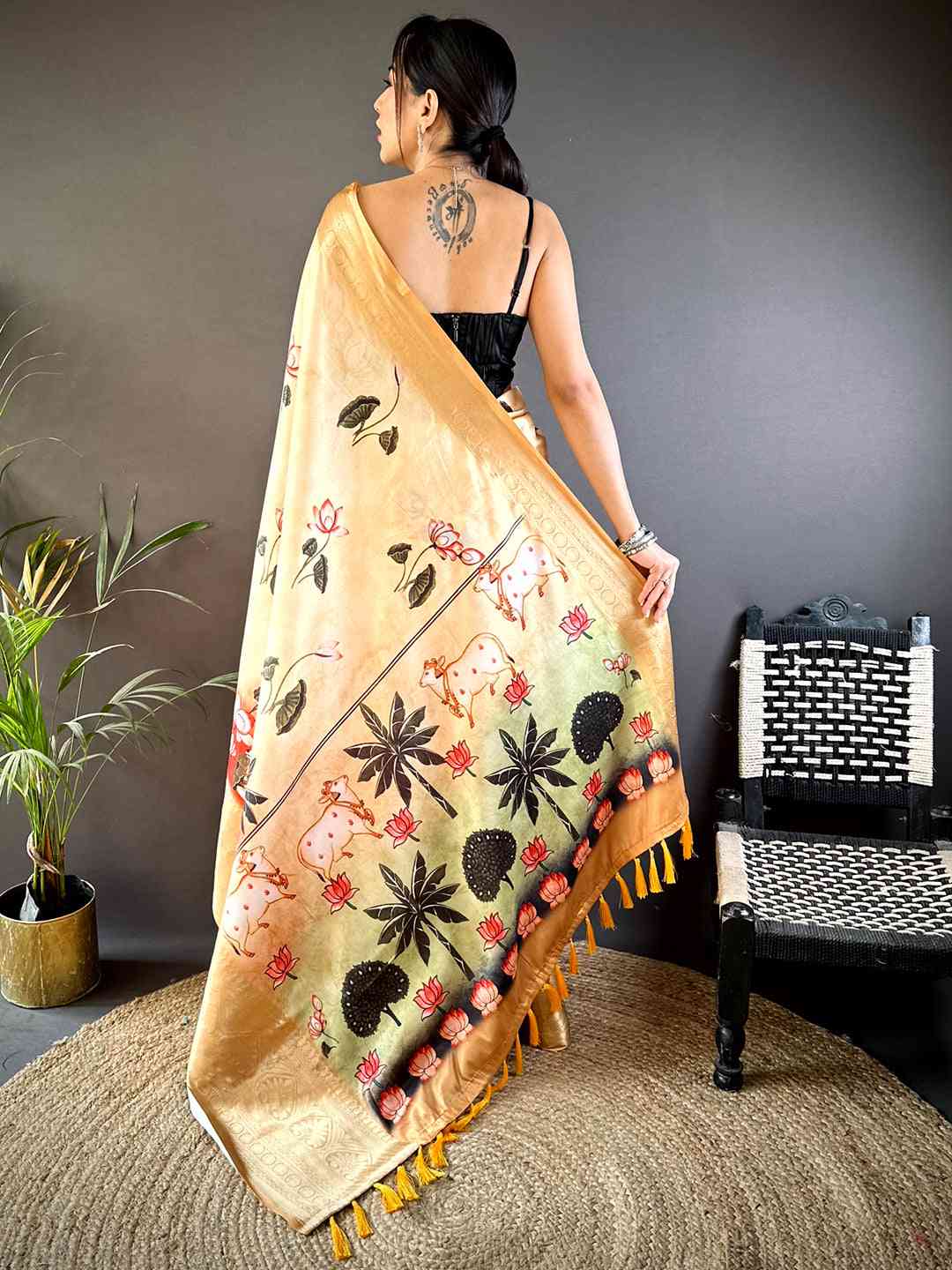 Sunlit Yellow Pichwai Print Soft Silk Saree