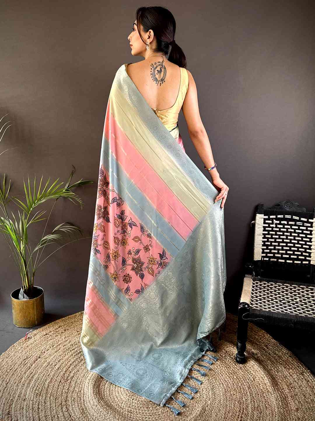 Multi Kalamkari Ombre Crepe Silk Saree