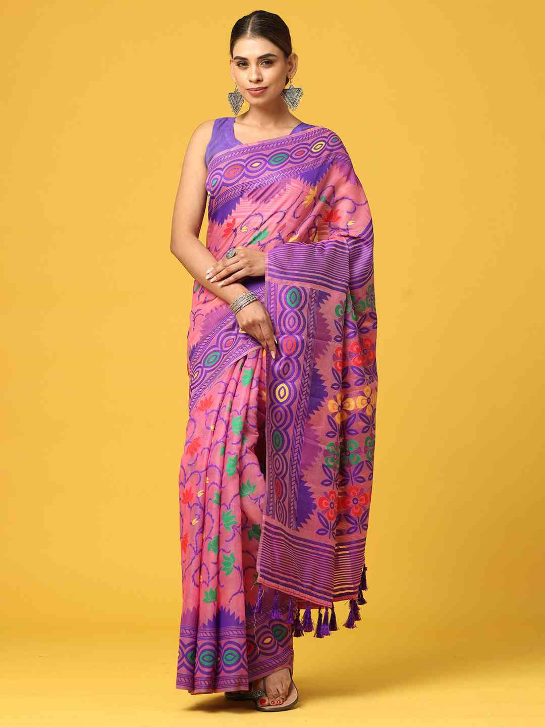 Dhakai Jamdani Cotton Silk Saree